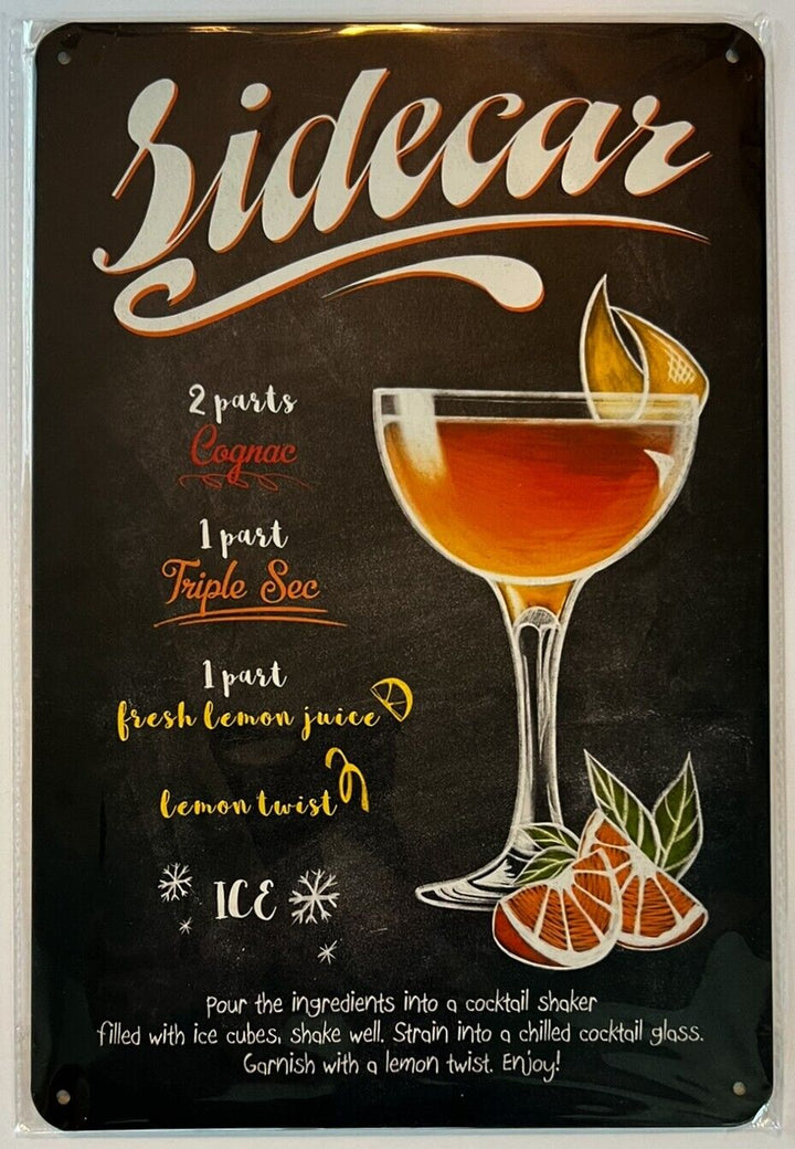 Sidecar Popular Cocktail and Drink Mix Recipe Collection 12" x 8" Wall Art Home & Garden:Home Décor:Plaques & Signs Cozy Home Treasures   