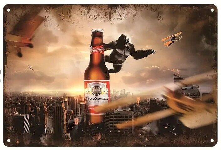 Budweiser Beer Featuring King Kong Vintage Novelty Metal Sign 12" x 8" Wall Art Home & Garden:Home Décor:Plaques & Signs Cozy Home Treasures   