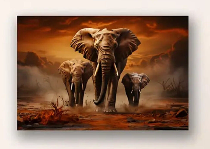 Scenic Majestic Elephants In The Sunset Canvas Print Framed 12" x 16" NEW! Home & Garden:Home Décor:Posters & Prints Cozy Home Treasures   