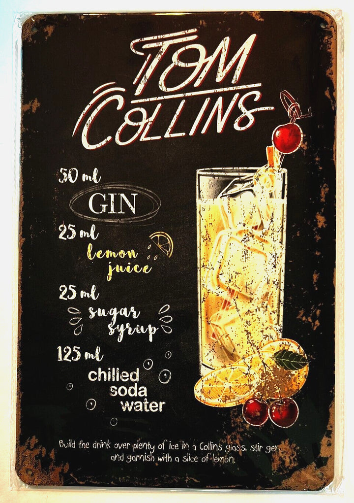 Tom Collins Cocktail and Drink Mix Recipe Collection 12" x 8" Wall Art Home & Garden:Home Décor:Plaques & Signs Cozy Home Treasures   