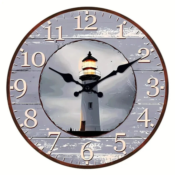 Rustic Wood-Style Country Lighthouse Wall Clock For Nautical or Country Décor Home & Garden:Home Décor:Clocks:Wall Clocks Cozy Home Treasures   