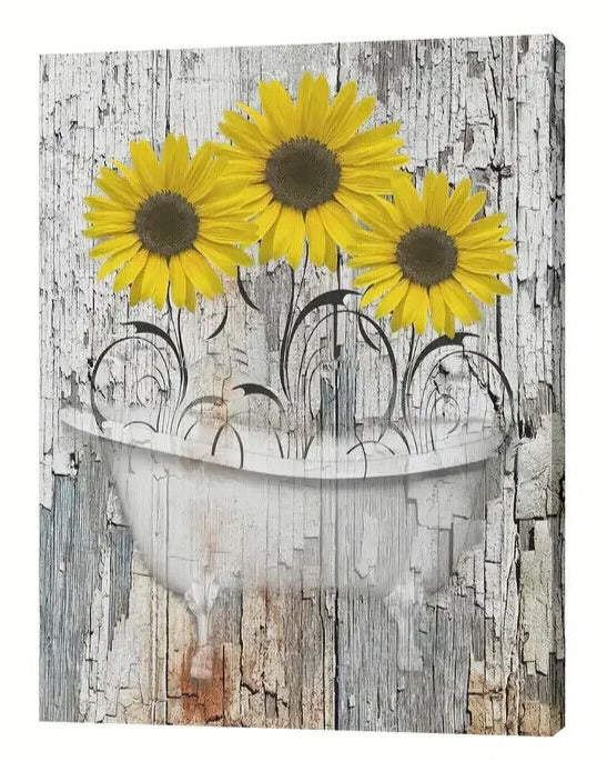 Yellow Sunflowers In Bathtub Rustic 11.8" x 15.7" Framed Canvas Wall Art NEW! Home & Garden:Home Décor:Posters & Prints Creative Canvas Shop   