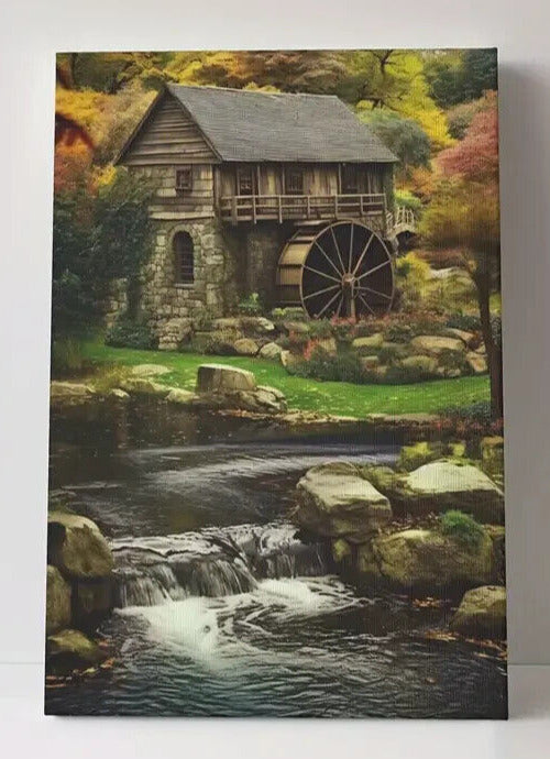 Scenic Cabin And Watermill Canvas Print Framed 16" x 24" Wall Art Home & Garden:Home Décor:Posters & Prints Unbranded   