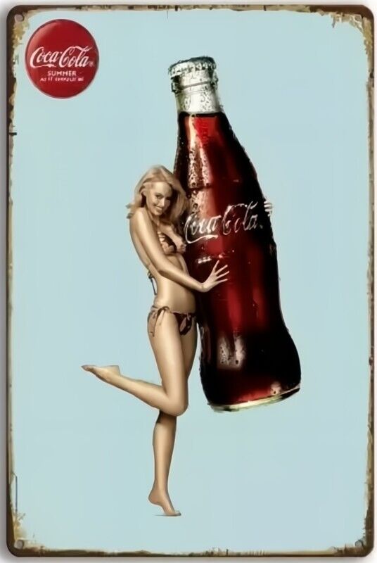 Coca-Cola Bikini Model Vintage Novelty Metal Sign 12" x 8" Wall Art  Cozy Home Treasures   