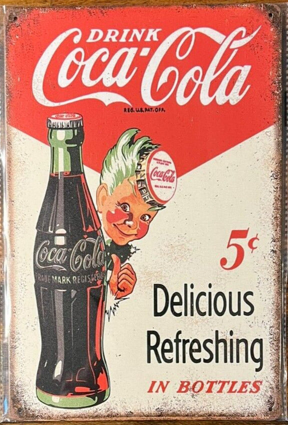 Coca-Cola 5 Cents Delicious & Refreshing Novelty Metal Sign 12" x 8" NEW!  Cozy Home Treasures   