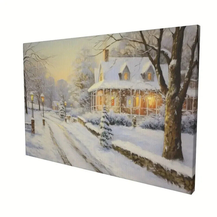 Lighted House Scenic Winter Canvas Print Framed 16" x 24" Wall Art Home & Garden:Home Décor:Posters & Prints Unbranded   