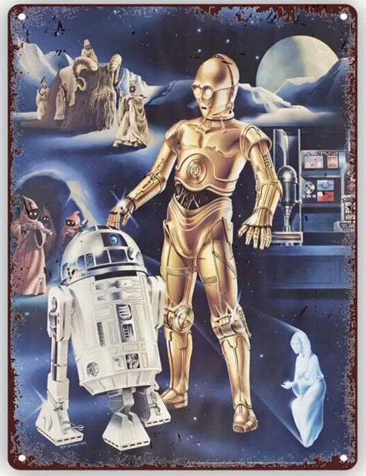 Star Wars R2-D2 And C-3PO Vintage Novelty Metal Sign 12" x 8" Wall Art Home & Garden:Home Décor:Plaques & Signs Cozy Home Treasures   