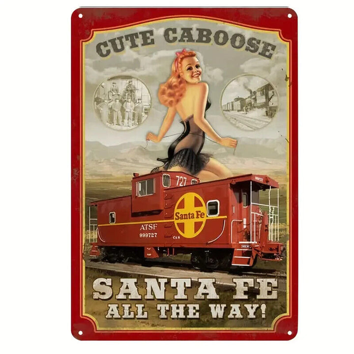 Santa Fe All The Way Cute Caboose Vintage Novelty Metal Sign 12" x 8" Wall Art Home & Garden:Home Décor:Plaques & Signs Cozy Home Treasures   