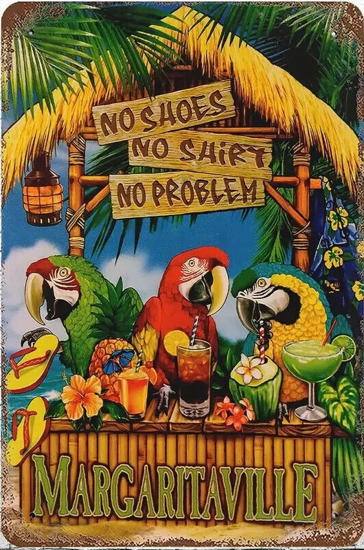 Margaritaville No Shoes, No Shirt, No Problem Novelty metal sign 12" x 8" Home & Garden:Home Décor:Plaques & Signs Cozy Home Treasures   