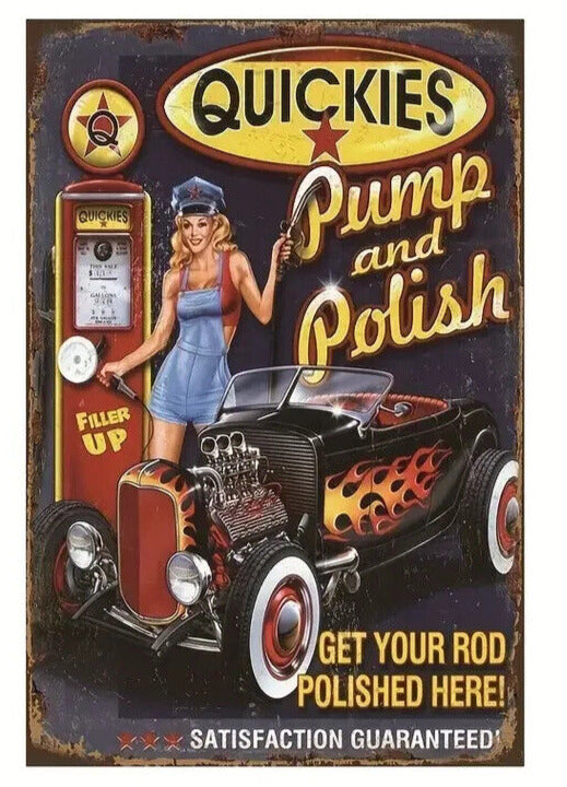 Quickies Pump & Polish Filling Station Novelty Metal Sign 8" x 12" Home & Garden:Home Décor:Plaques & Signs Cozy Home Treasures   