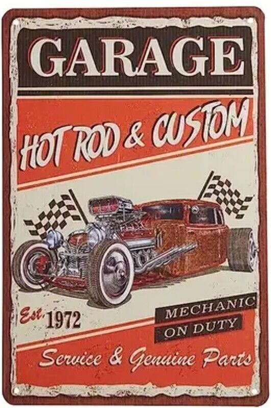 Hot Rod & Custom Garage Vintage Novelty Metal Sign 12" x 8" Wall Art Home & Garden:Home Décor:Plaques & Signs Cozy Home Treasures   