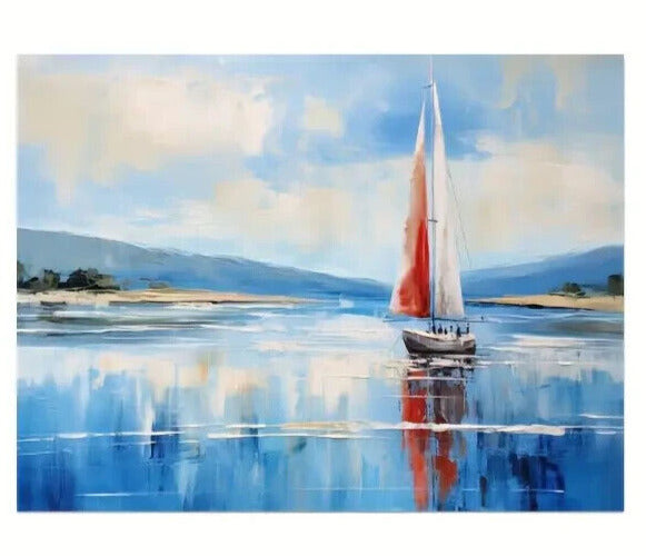 Scenic Sailboat On Calm Waters Vibrant Canvas Print Framed 12" x 16" NEW! Home & Garden:Home Décor:Posters & Prints Cozy Home Treasures   