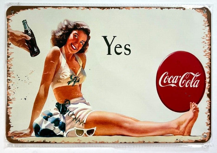 Coca-Cola Yes Coca-Cola Vintage Novelty Metal Sign 12" x 8" Wall Art Home & Garden:Home Décor:Plaques & Signs Cozy Home Treasures   