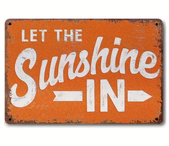 Let The Sunshine In Vintage Novelty Metal Sign 12" x 8" Wall Art Home & Garden:Home Décor:Plaques & Signs Cozy Home Treasures   