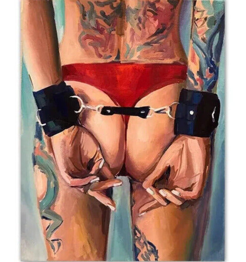 Modern Art Abstract Nude Woman Tattoos & Handcuffs Canvas Print 11.8" x 15.7" Home & Garden:Home Décor:Posters & Prints Cozy Home Treasures   