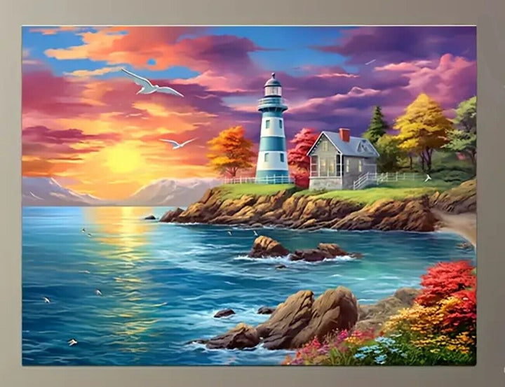 Lighthouse Landscape Artistic Canvas Print Framed 12" x 16" Wall Art Home & Garden:Home Décor:Posters & Prints Cozy Home Treasures   