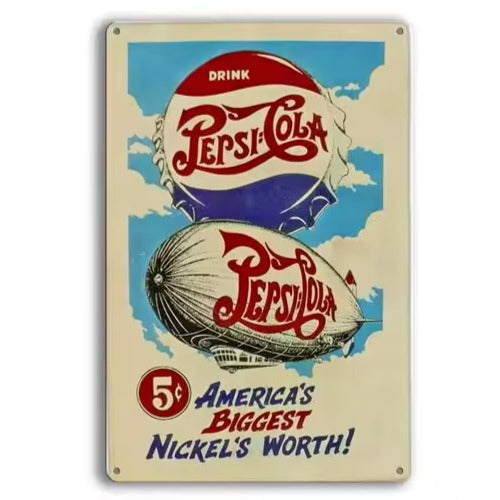 Pepsi-Cola America's Biggest Nickel's Worth Novelty Metal Sign 12" x 8" Wall Art