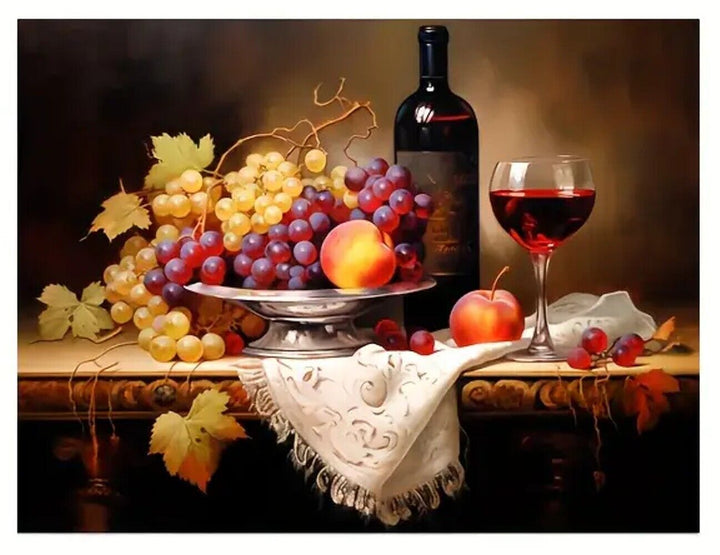 Colorful Wine & Fruit Canvas Print Framed 16" x 24" Wall Art  Cozy Home Treasures   