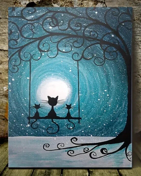 Black Cats In The Moonlight 11.8" x 15.7" Framed Canvas Wall Art NEW! Home & Garden:Home Décor:Posters & Prints Creative Canvas Shop   