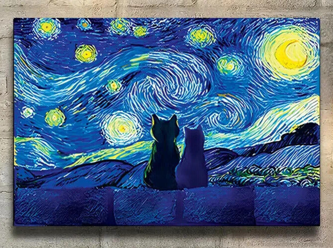 Van Gogh Cats Under The Stars Colorful Canvas Art Print 15.7" x 23.6" NEW! Home & Garden:Home Décor:Posters & Prints Classic Print Gallery   