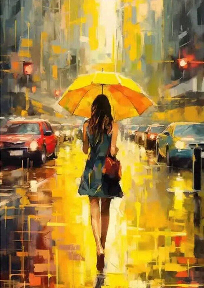 Woman Walking With Yellow Umbrella Canvas Print 16" x 24" Wall Art Home & Garden:Home Décor:Posters & Prints Unbranded   