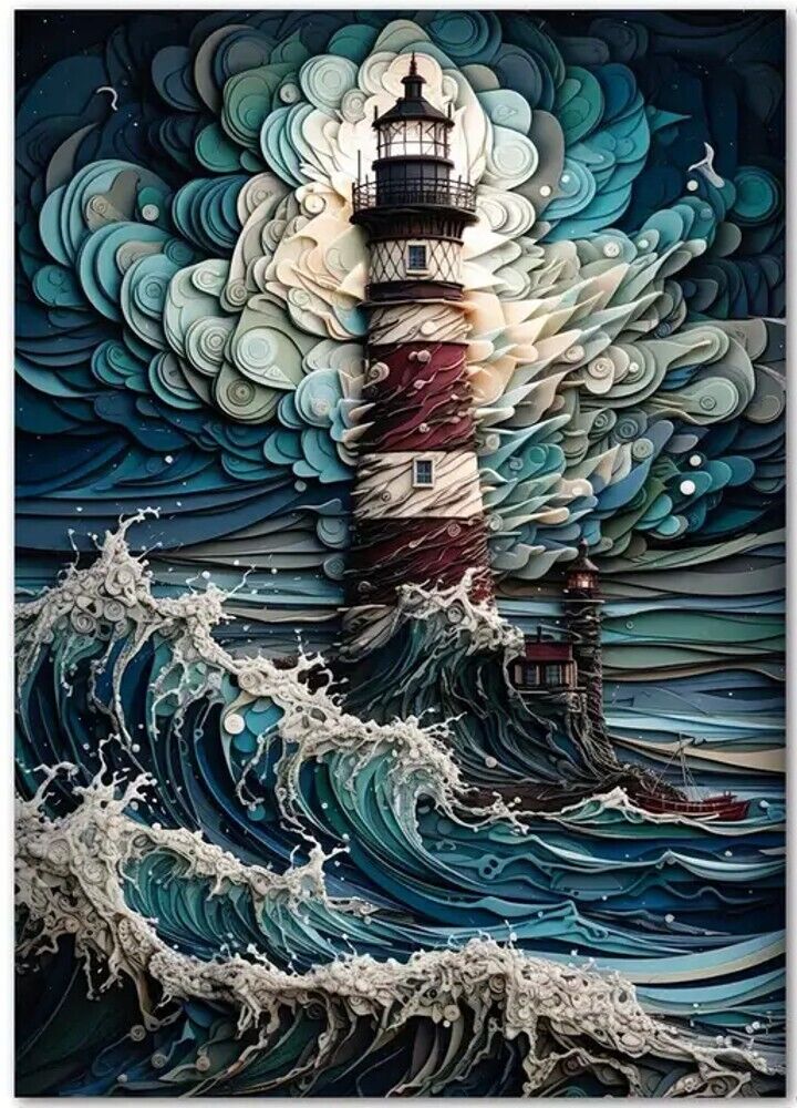 Artistic Lighthouse In A Storm  16" x 24" Canvas Art Print Home & Garden:Home Décor:Posters & Prints Unbranded   