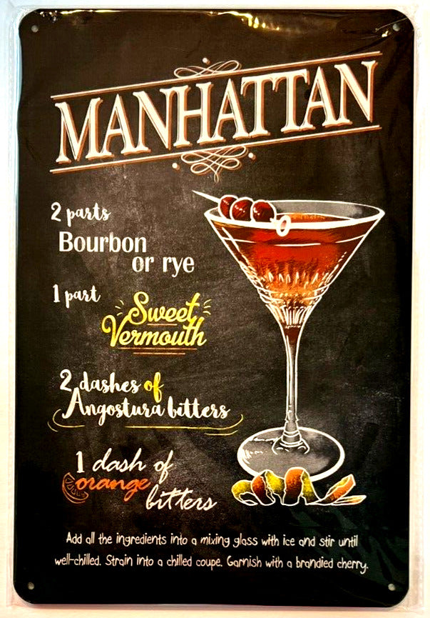 Manhattan Cocktail and Drink Mix Recipe Collection 12" x 8" Wall Art Home & Garden:Home Décor:Plaques & Signs Cozy Home Treasures   