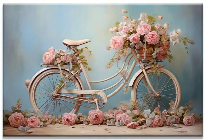 Vintage Bicycle Dressed In Pink Roses Canvas Print Framed 12" x 16" NEW! Home & Garden:Home Décor:Posters & Prints Cozy Home Treasures   