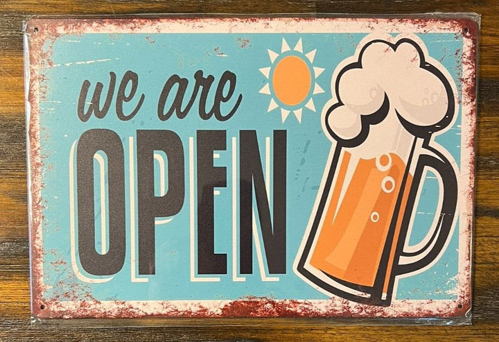 We Are Open Beer Bar Man Cave Vintage Novelty Metal Sign Home & Garden:Home Décor:Plaques & Signs Cozy Home Treasures   