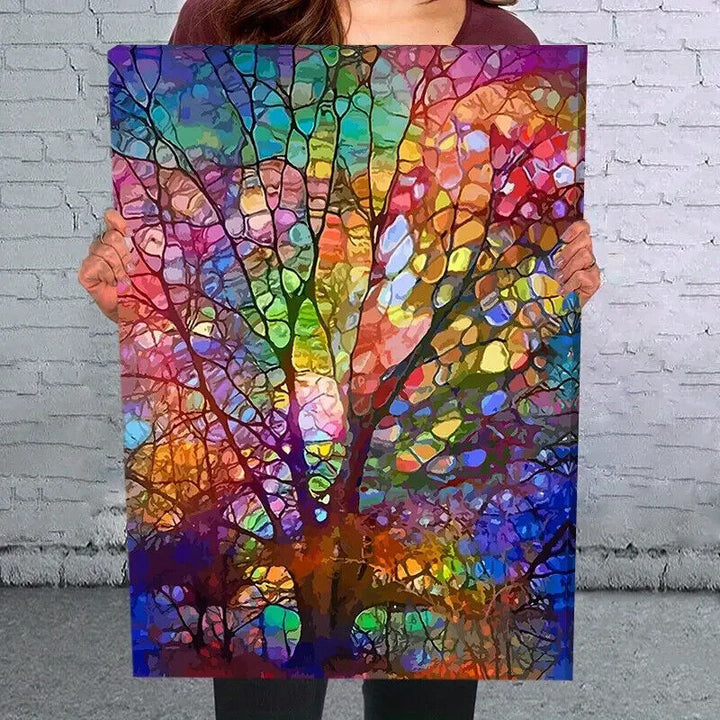 Large Tree Stained Glass Style Vibrant Framed Canvas Print 17.7" x 11.8" NEW!  Cozy Home Treasures   