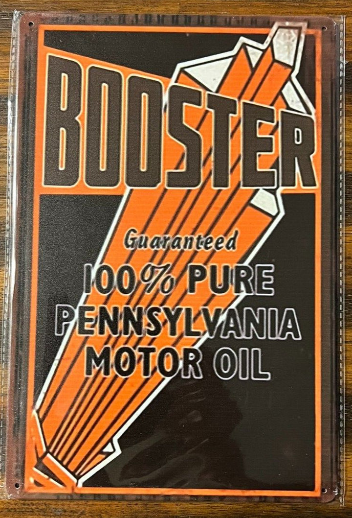 Booster 100% Pure Pennsylvania Motor Oil Vintage Novelty 12" x 8" Metal Sign Home & Garden:Home Décor:Plaques & Signs Cozy Home Treasures   