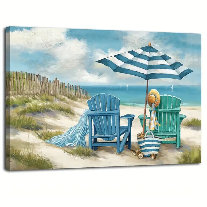 Blue Ocean Beach Chairs Vibrant 11.8" x 15.7" Framed Canvas Wall Art NEW! Home & Garden:Home Décor:Posters & Prints Creative Canvas Shop   