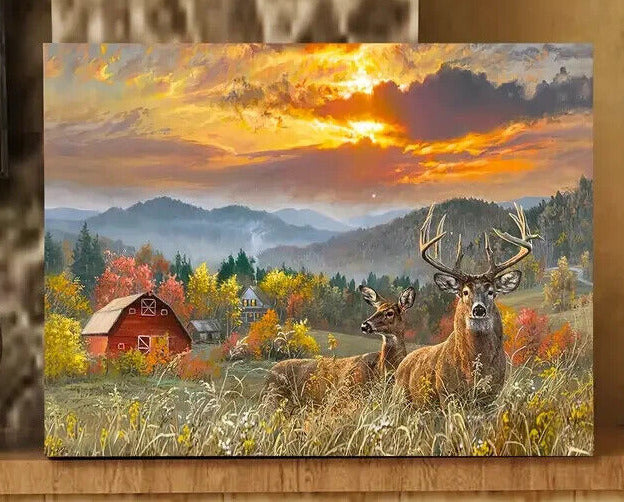 Scenic Deer & Farmhouse Vibrant 11.8" x 15.7" Framed Canvas Wall Art NEW! Home & Garden:Home Décor:Posters & Prints Creative Canvas Shop   