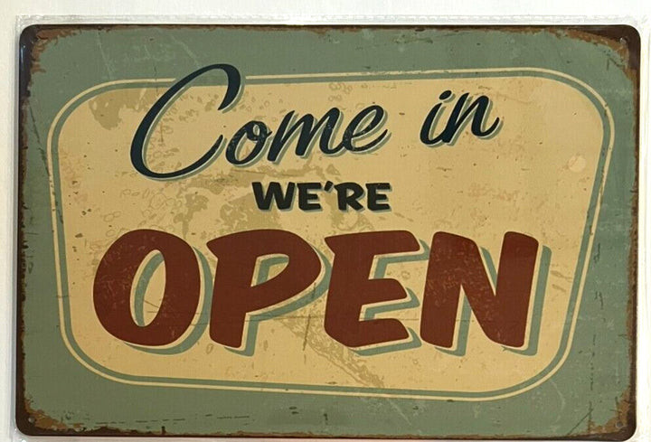 Come In We're Open 8" x 12" Vintage Novelty Metal Sign Home & Garden:Home Décor:Plaques & Signs Cozy Home Treasures   