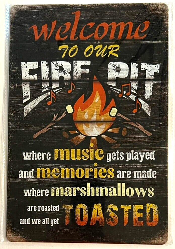 Welcome To Our Fire Pit 8" x 12" Vintage Novelty Metal Sign Home & Garden:Home Décor:Plaques & Signs Cozy Home Treasures   