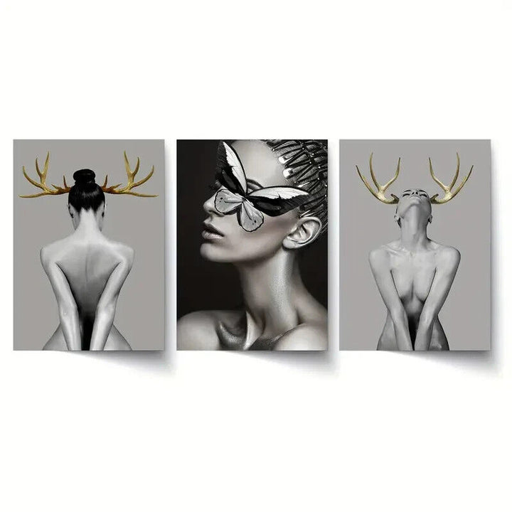 3 Print Set Modern Art Nude Woman Blends With Nature Each Print  Is 11.8 x 15.7 Home & Garden:Home Décor:Posters & Prints Cozy Home Treasures   