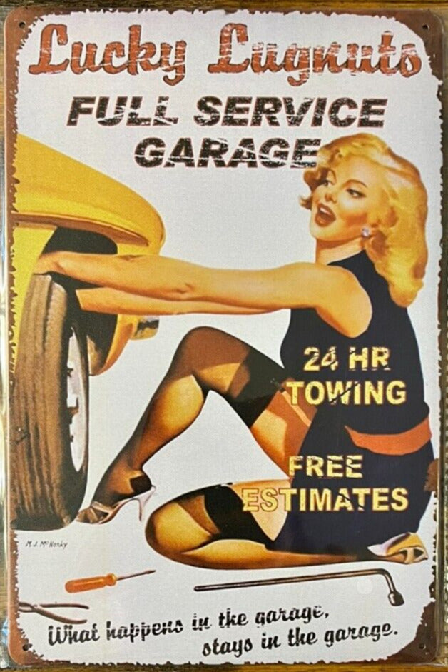 Lucky Lugnuts Full Service Garage Vintage Novelty Metal Sign 12" x 8" NEW! Home & Garden:Home Décor:Plaques & Signs Cozy Home Treasures   