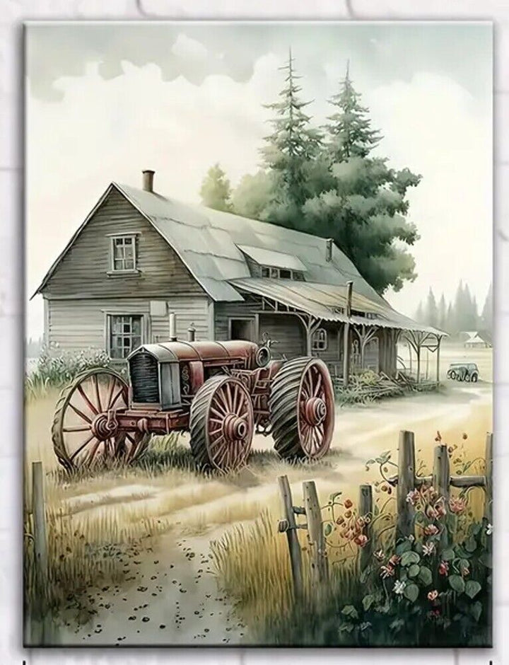 Country Farmhouse & Tractor Artistic Canvas Print Framed 12" x 16" Wall Art Home & Garden:Home Décor:Posters & Prints Unbranded   