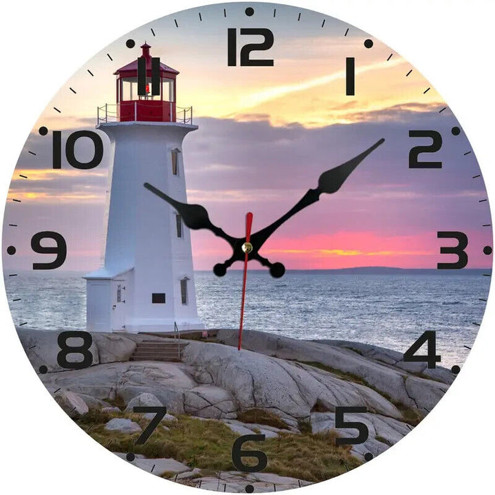 10 Inch Round Scenic Lighthouse At Sunset Easy to Read Wall Clock NEW! Home & Garden:Home Décor:Clocks:Wall Clocks Cozy Home Treasures   