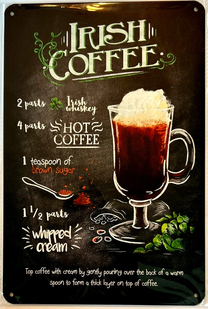 Irish Coffee Cocktail and Drink Mix Recipe Collection 12" x 8" Wall Art Home & Garden:Home Décor:Plaques & Signs Cozy Home Treasures   