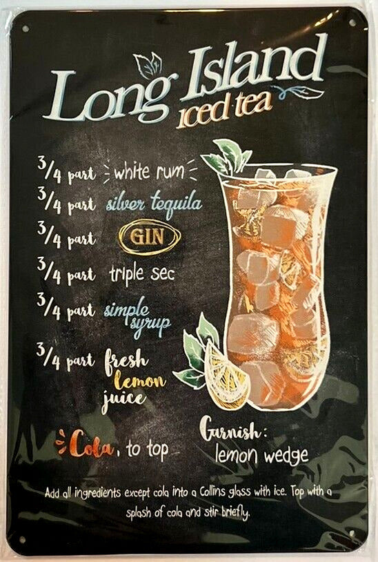 Long Island Iced Tea Cocktail and Drink Mix Recipe Collection 12" x 8" Wall Art Home & Garden:Home Décor:Plaques & Signs Cozy Home Treasures   