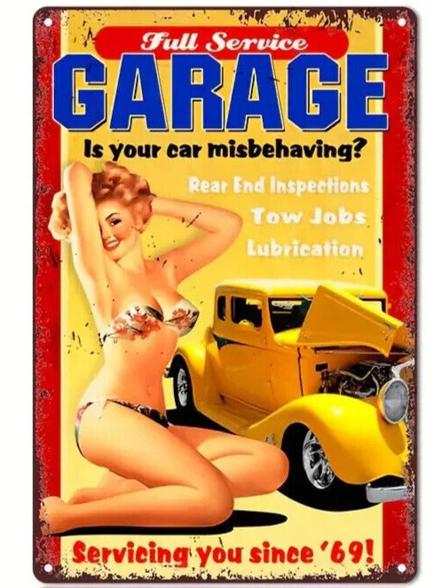 Full Service Garage Serving You Since 69! Novelty 12" x 8" Metal Sign Home & Garden:Home Décor:Plaques & Signs Cozy Home Treasures   