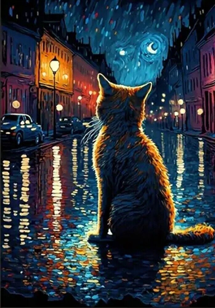 Van Gogh Cat Under The Stars Colorful Canvas Art Print 15.7" x 23.6" NEW! Home & Garden:Home Décor:Posters & Prints Classic Print Gallery   