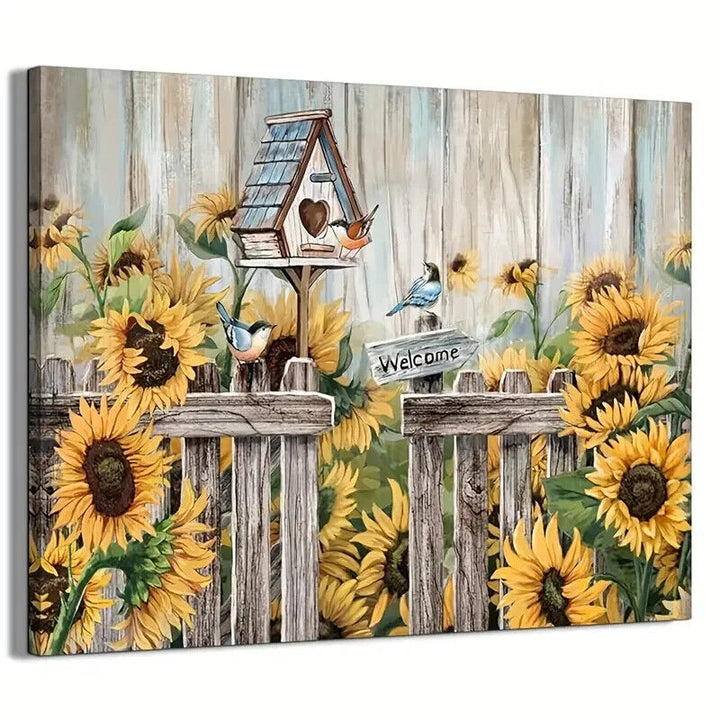 Farmhouse Decor Birdhouse & Welcome Sign Canvas Print Framed 12" x 16" NEW! Home & Garden:Home Décor:Posters & Prints Cozy Home Treasures   