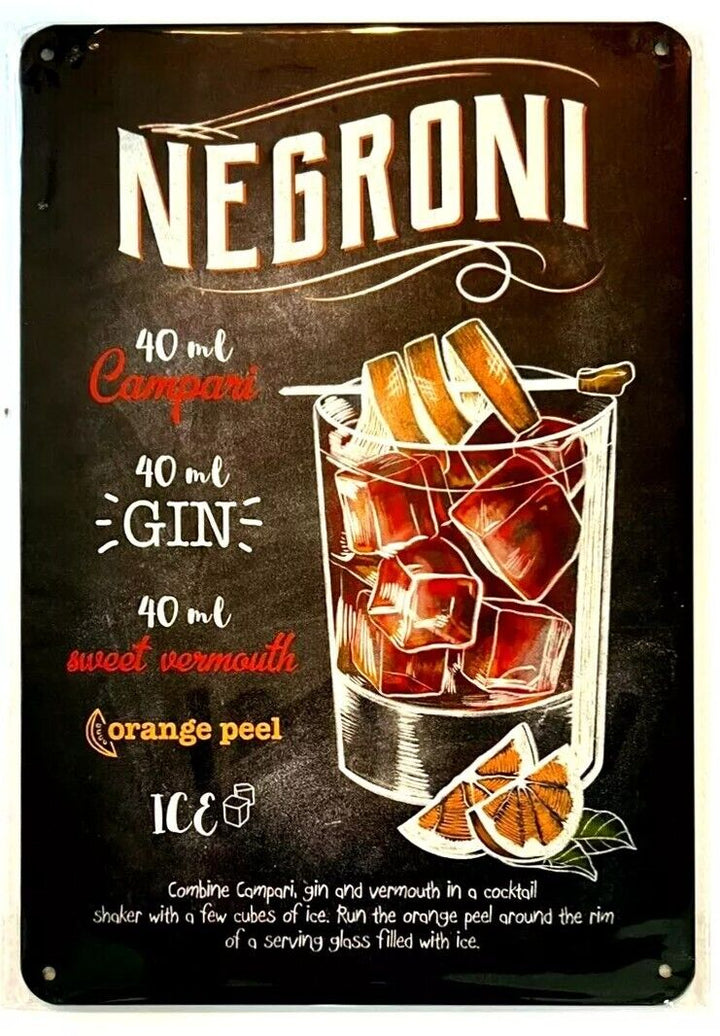 Negroni Cocktail and Drink Mix Recipe Collection 12" x 8" Wall Art Home & Garden:Home Décor:Plaques & Signs Cozy Home Treasures   