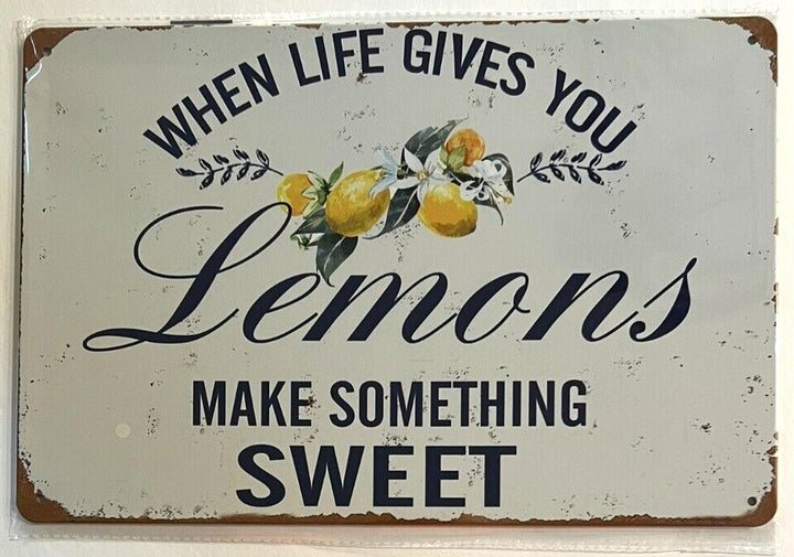 When Life Gives You Lemons Make Something Sweet 8" x 12" Novelty Metal Sign Home & Garden:Home Décor:Plaques & Signs Cozy Home Treasures   