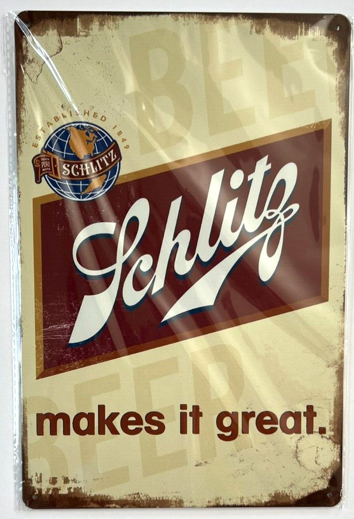 Schlitz Beer Makes It Great Vintage Novelty Metal Sign 8" x 12" Home & Garden:Home Décor:Plaques & Signs Cozy Home Treasures   