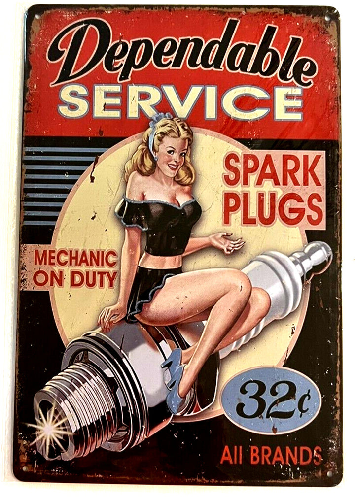 Dependable Service Spark Plugs 32 Cents 8" x 12" Vintage Novelty Metal Sign Home & Garden:Home Décor:Plaques & Signs Cozy Home Treasures   