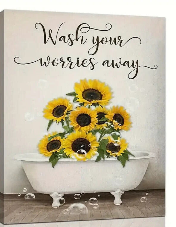 Wash Your Worries Away Sunflowers Vibrant Canvas Print Framed 12" x 16" NEW! Home & Garden:Home Décor:Posters & Prints Cozy Home Treasures   