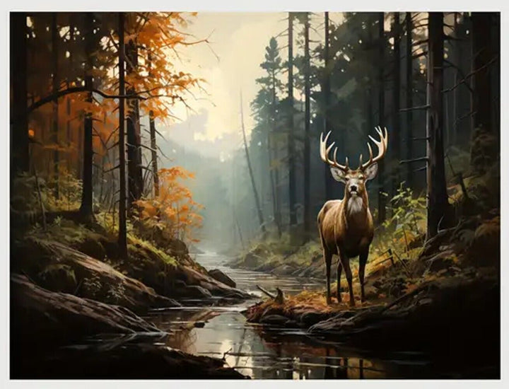 Scenic Forest View Deer Standing By A Stream Canvas Print Framed 12" x 16" Home & Garden:Home Décor:Posters & Prints Cozy Home Treasures   